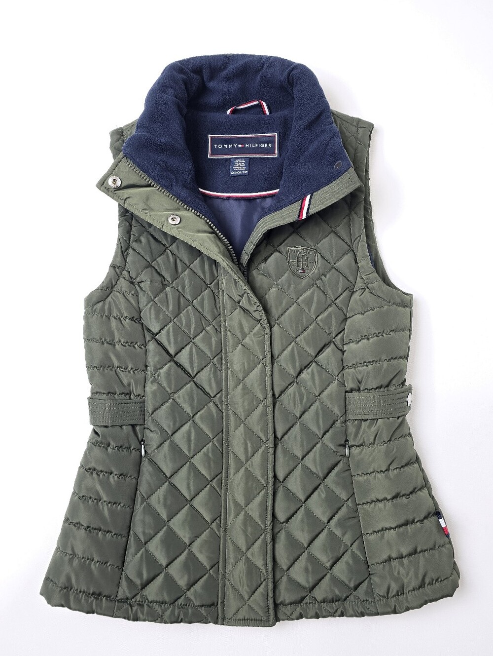 Tommy Hilfiger Olive Green Quilted Puffer Vest Fleece Lined Size XXS